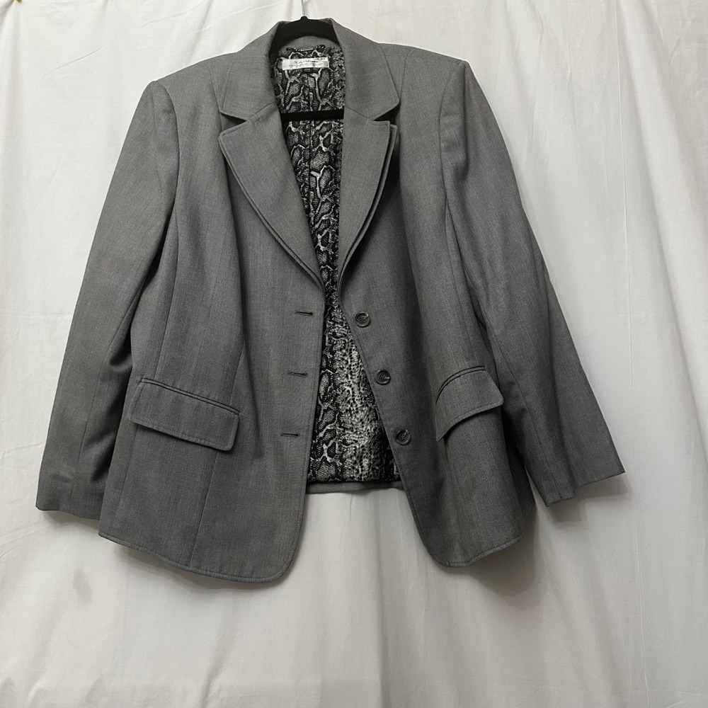 Tahari Arthur S. Levine Grey Herringbone Blazer Snakeskin Lining Size 20W